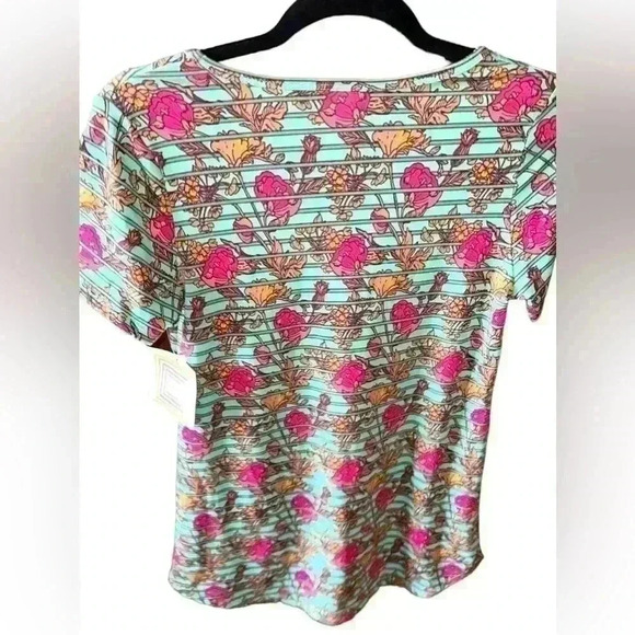 Lularoe XXS aqua floral with stripe Classic Y. NWT. Great T for Summer! - Picture 2 of 7